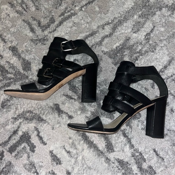 Via Spiga Black Leather Gladiator Open Toe Block Heels - Picture 3 of 11